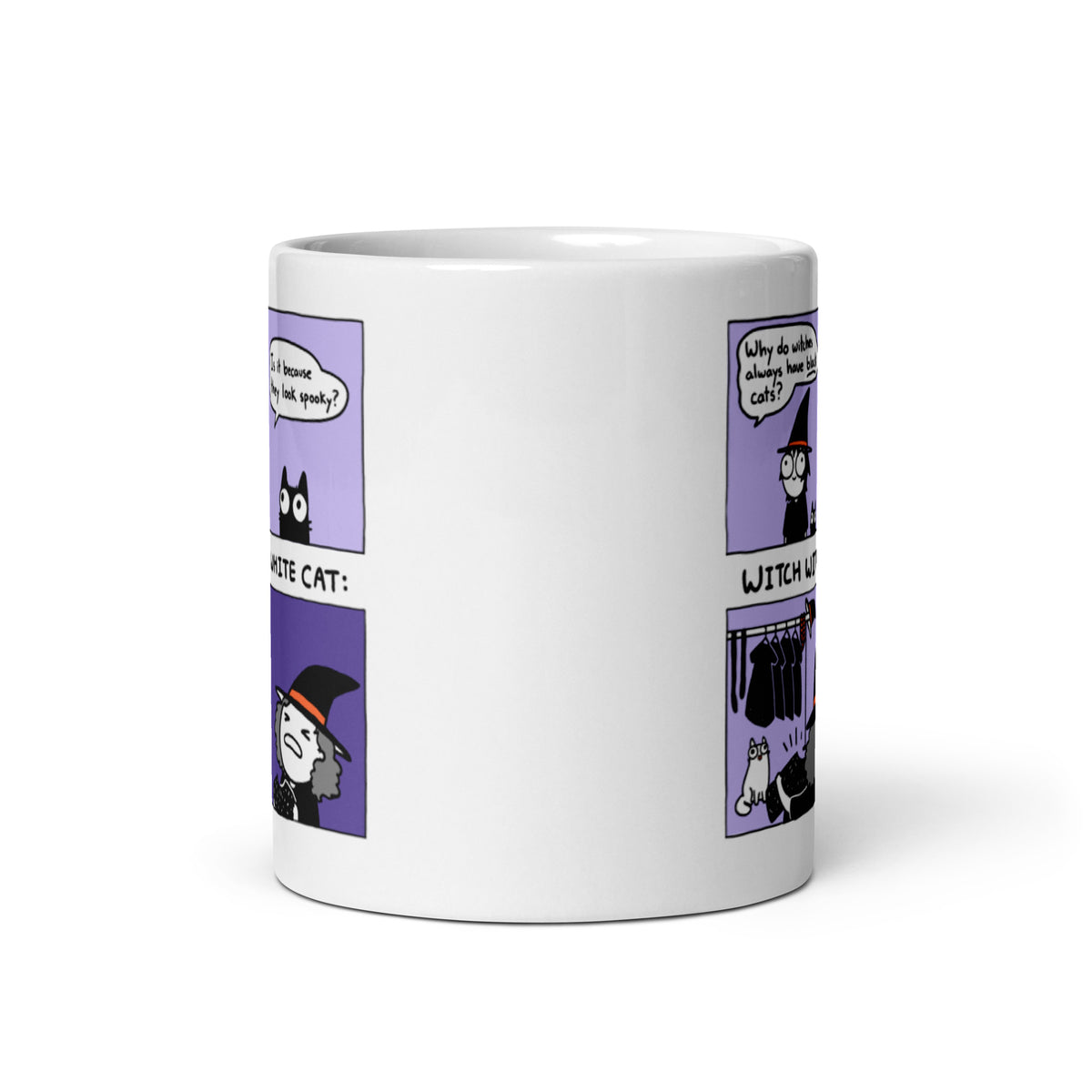Witch With A White Cat White Glossy mug