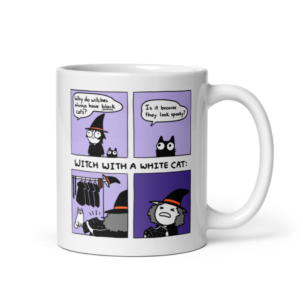 Witch With A White Cat White Glossy mug